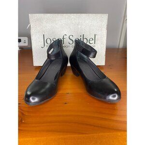 Josef Seibel Womens Sue 09 Black Nappa Leather Ankle Strap Heels Size 6/37 comfy
